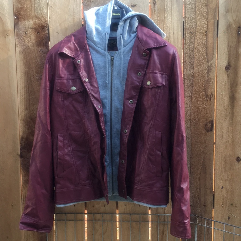 Obey fleece lined red hoodie jacket faux leather